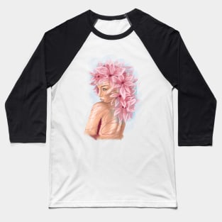 Pretty young girl with flowers in hair Baseball T-Shirt